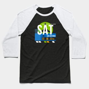 San Antonio (SAT) Airport // Retro Sunset Baggage Tag Baseball T-Shirt